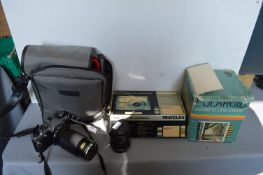 Olympus OM20 35mm Camera with Hanimax Zoom Macro F80-200mm Lens, and Miranda 1:3.5-4.8 Macro Lens,