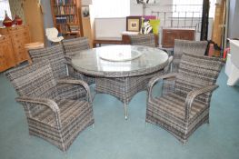 Conservatory Circular Rattan Style Table with Glas