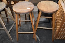 Two Elm Barstools on Turned Legs
