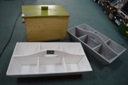 Wooden Box and Two Wooden Trays