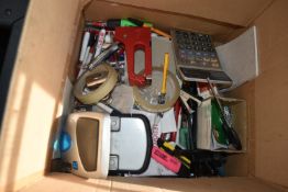 *Box of Stationery Including Pens, Punch, Calculator, etc.