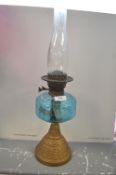Victorian Oil Lamp with Glass Reservoir and Gold Painted Base