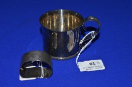 Mappin & Webb Silver Mug - London 1926, ~143g, plus Silver Napkin Ring ~22g