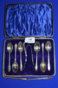 Cased Set of Six Silver Teaspoons plus Replacement Sugar Tongs - Sheffield 1900, ~83g total