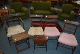 Four Edwardian Dining Chairs, a Peg Stool, and a Small Side Table