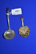 Silver Sugar Caster and Gold Plated Silver Caddy Spoon – Assorted Hallmarks, ~42g total