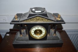 Large Slate Mantel Clock with Classical Columns and Gilded Decoration (missing some features)