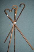 Four Vintage Walking Sticks Including One with Silver Handle & Mount