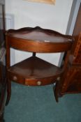 Edwardian Mahogany Corner Whatnot Red Tooled Leather Inlaid Shelf
