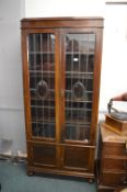 Edwardian Mahogany Glazed Bookcase with Leaded Glass Doors and Bullseye Panels