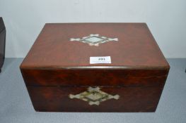 Victorian Walnut Workbox with Mother of Pearl Inlay