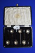 Cased Set of 6 Silver Coffee Bean Spoons Birmingham 1930 ~36g