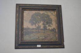 Oil on Canvas Country Village Scene by R.G. Hinchcliff in Original Frame