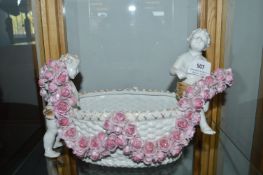 Porcelain Basket with Rose Swags and Cherubs