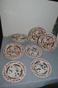 Victorian Ironstone Gilded Pottery Plates and Tureen