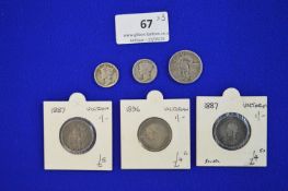 Three Victoria Silver Shillings