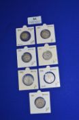 Seven Edwardian Silver Shillings