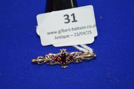 9ct Gold Bar Brooch with Garnets ~2.7g