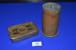 Queen Mary Christmas 1914 Brass Chocolate Tin, plus Brass Shell Case