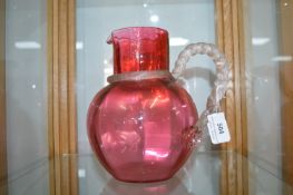 Victorian Cranberry Glass Wine Jug with Rope Twist Handle