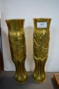 Pair of Art Nouveau Trench Art Shell Cases with Ivy Design
