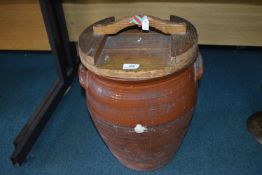 Victorian Terracotta Crock with Wooden Lid