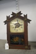 American Mantel Clock with Floral Painted Panel and Alarm