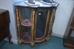 Victorian Bowfront Corner Cabinet with Glazed Door, Mirrored Shelf Panels, and Gilded Decoration (
