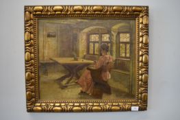 Oil on Canvas Study of a Lady Sewing by R.G. Hinchcliff