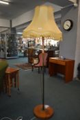 Retro Teak Standard Lamp with Pale Gold Shade