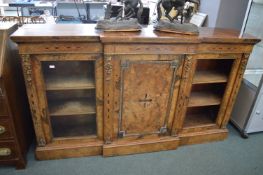 Victorian Breakfront Walnut Veneered Inlaid Sideboard (requires restoration, glazed panel missing)