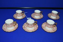 Set of Six Royal Crown Derby Vine Pattern Cups and Saucers