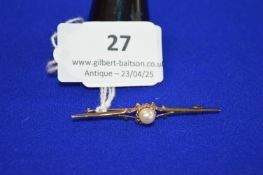 9ct Bar Brooch with Pearl ~1.9g