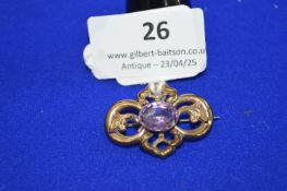 9ct Gold Brooch with Amethyst ~6g