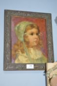 Oil on Board Portrait of a Young Girl