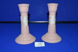 Pair of Wedgwood Pink & White Jasperware Candlesticks