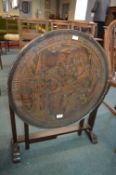 Carved Chinese Circular Table with Glass Top