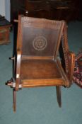 Victorian Carved Oak Folding Chair with Star of David Design and Latin Inscriptions