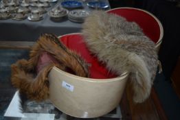 Vintage Hat Box and Two Fur Stoles
