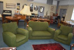 1930’s Green Upholstered Three Piece Suite