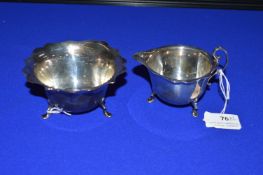 Hallmarked Silver Cream Jug & Sugar Bowl - Chester 1919, ~200g total