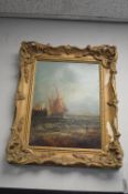 Oil on Board Whitby Harbour Scene by William Lindsley circa 1880 in Modern Damaged Frame