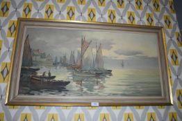1970’s Oil on Canvas Harbour Scene Signed Nolud