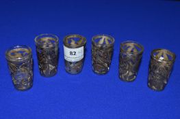 Six Sterling Silver Pierced Liqueur Glasses