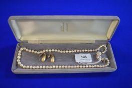 Pearl Necklace and Earrings with 9ct Gold Findings ~4.5g total