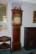 Eight Day Walnut & Mahogany Long Cased Clock with Painted Dail Depicting The Four Seasons Farming