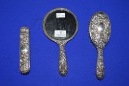 Hallmarked Silver Dressing Set Mirror and Brush