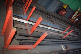 *Steel Storage Rack Containing ~30 Lengths of Assorted Box Section, Flat Bar, Angle Iron, etc.