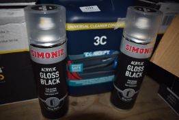 *5L of Universal Cleaner 3C, and 2x Spray Cans of Gloss Black Paint