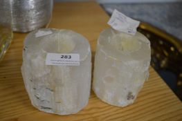 Two Calcite Tealight Holders
